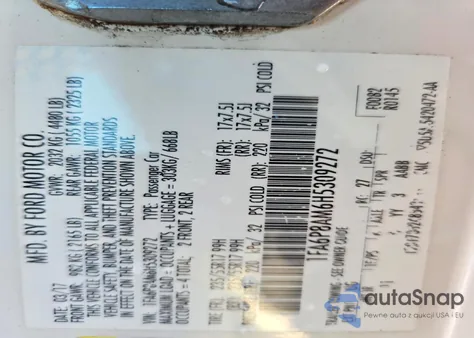 2017 Ford Mustang z USA, uszkodzony, nr VIN 1FA6P8AM6H5309272